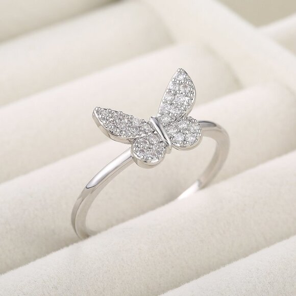 💎Sweet Refine Butterfly Romantic Simple Silver Ring for Women, PD604 - Picture 4 of 7